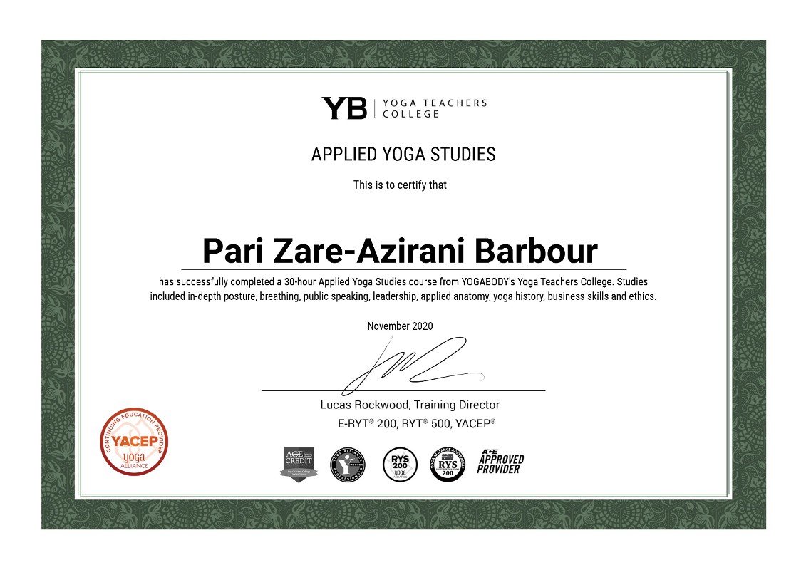 Certificate November 2020 - Applied Yoga Studies