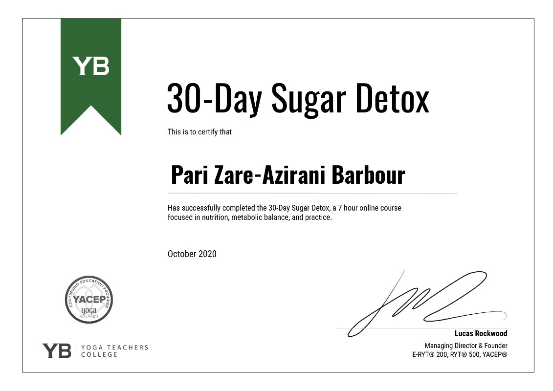 Certificate October 2020 - 30-day Sugar Detox